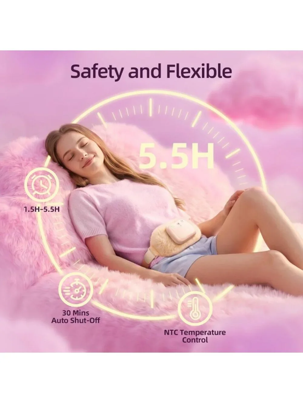 Plush Cordless Heating Pad for Menstrual Cramps & Pain Relief - Portable & Comfy